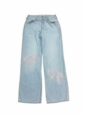 Abercrombie Kids Low Rise Baggy Bow Embroidered Jeans Light Wash 15/16